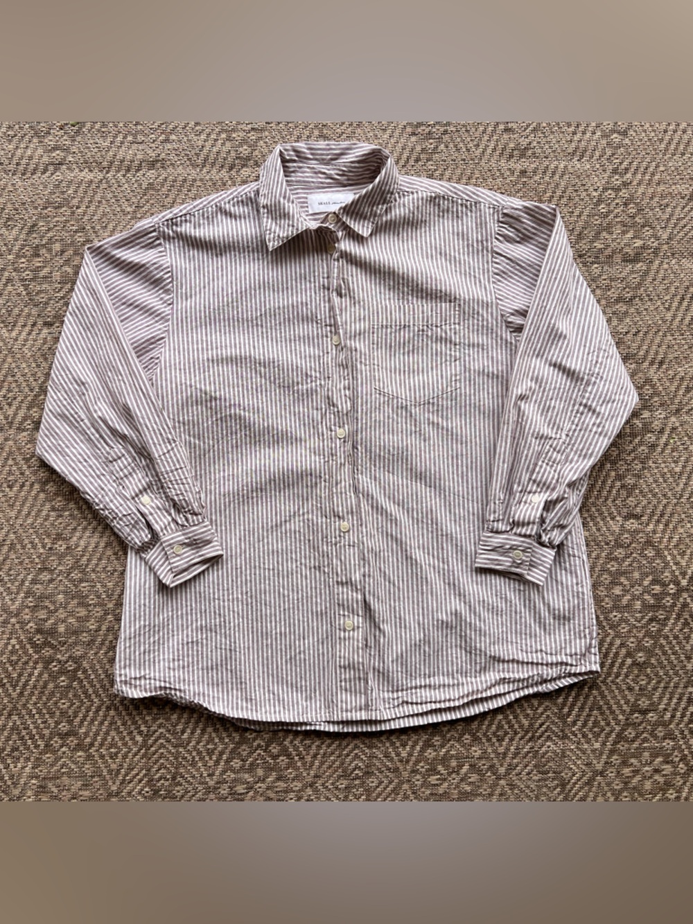 Skall Studio Organic Cotton Striped Button Down Shirt Cream Wine Womens S